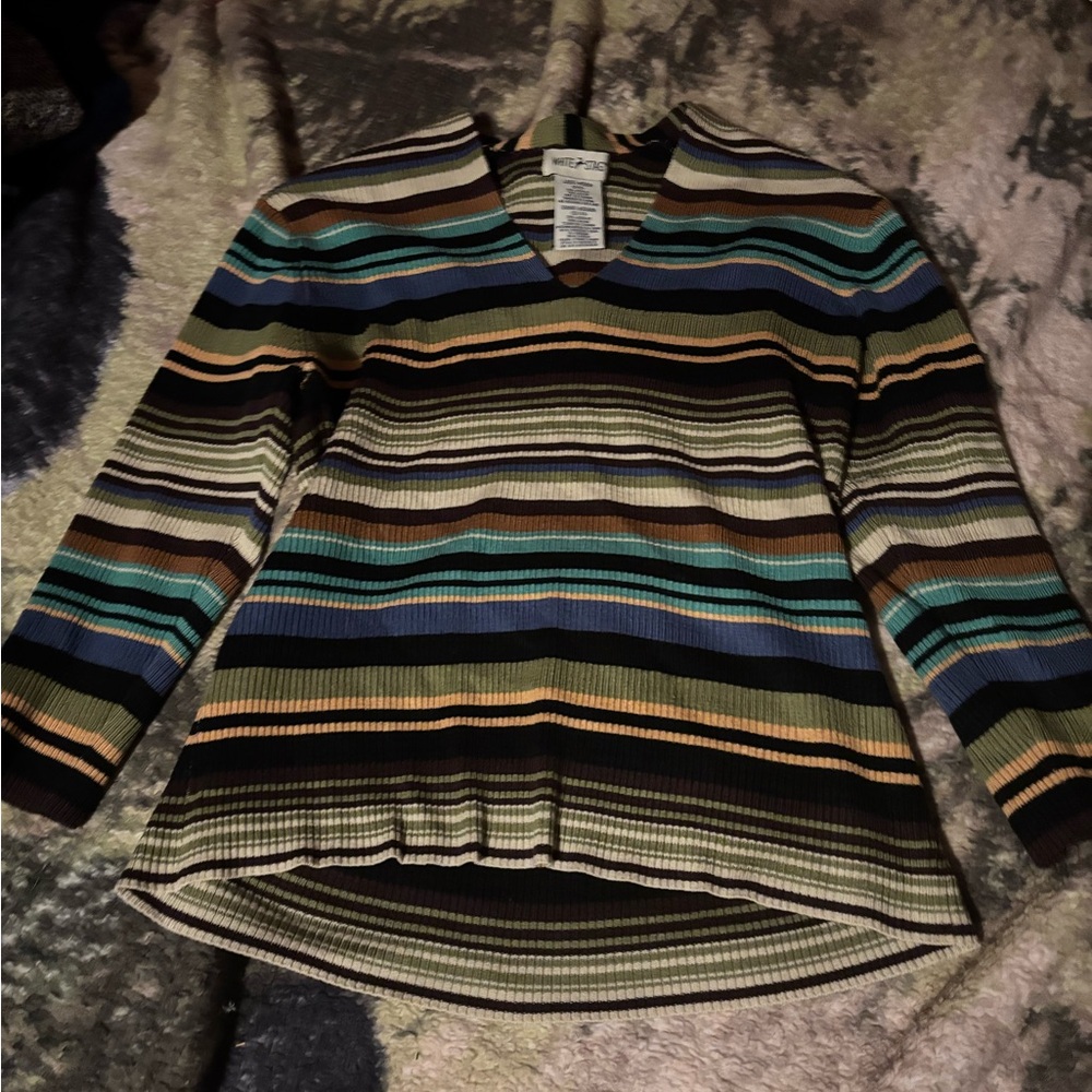 Y2K White Stag Multicolor Striped Quarter sleeve shirt